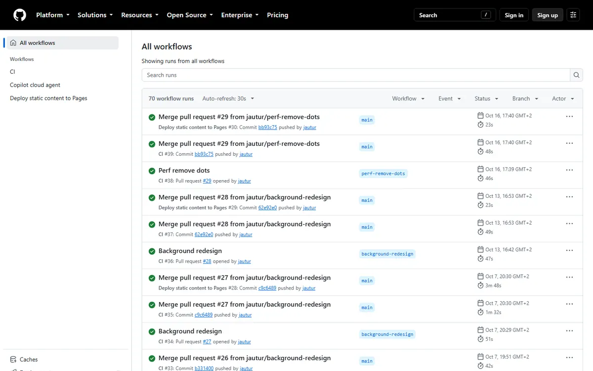 Historial públic de fluxos de GitHub Actions del projecte CI/CD